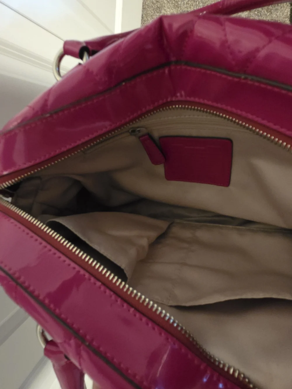 COACH Fuchsia Quilted Patent Satchel Handbag - Picture 7 of 12